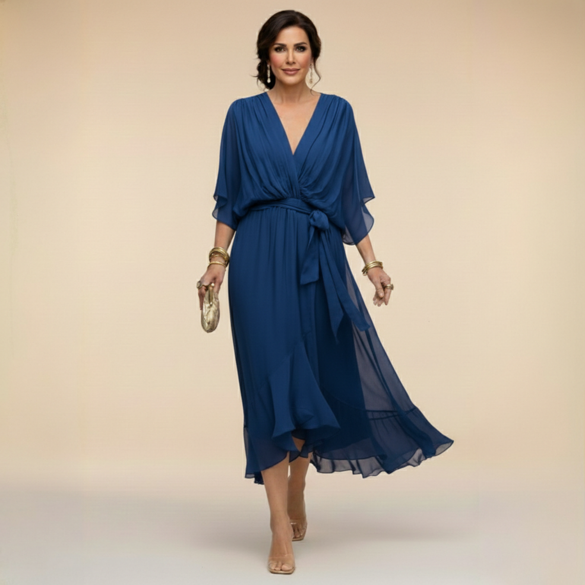 Donna - Women's Chiffon Wedding Guest Midi Dress with Tie Waist - photo 3