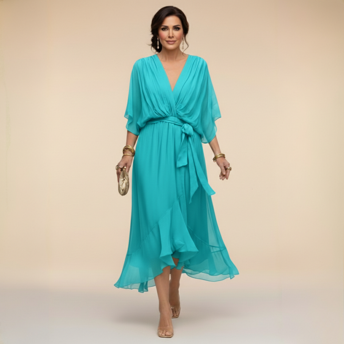Donna - Women's Chiffon Wedding Guest Midi Dress with Tie Waist - photo 5