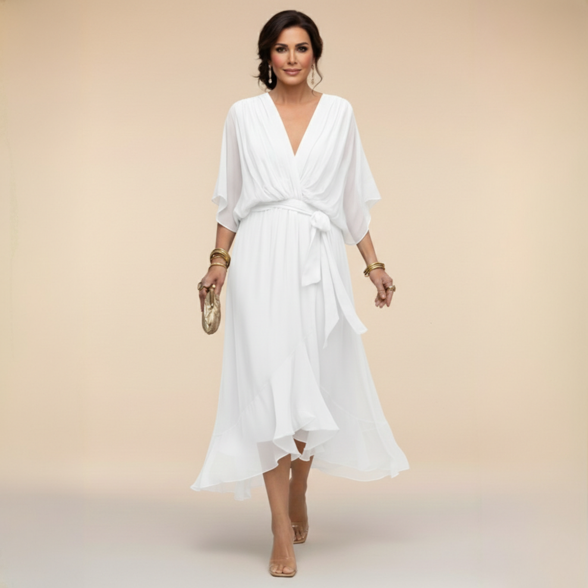 Donna - Women's Chiffon Wedding Guest Midi Dress with Tie Waist - photo 7