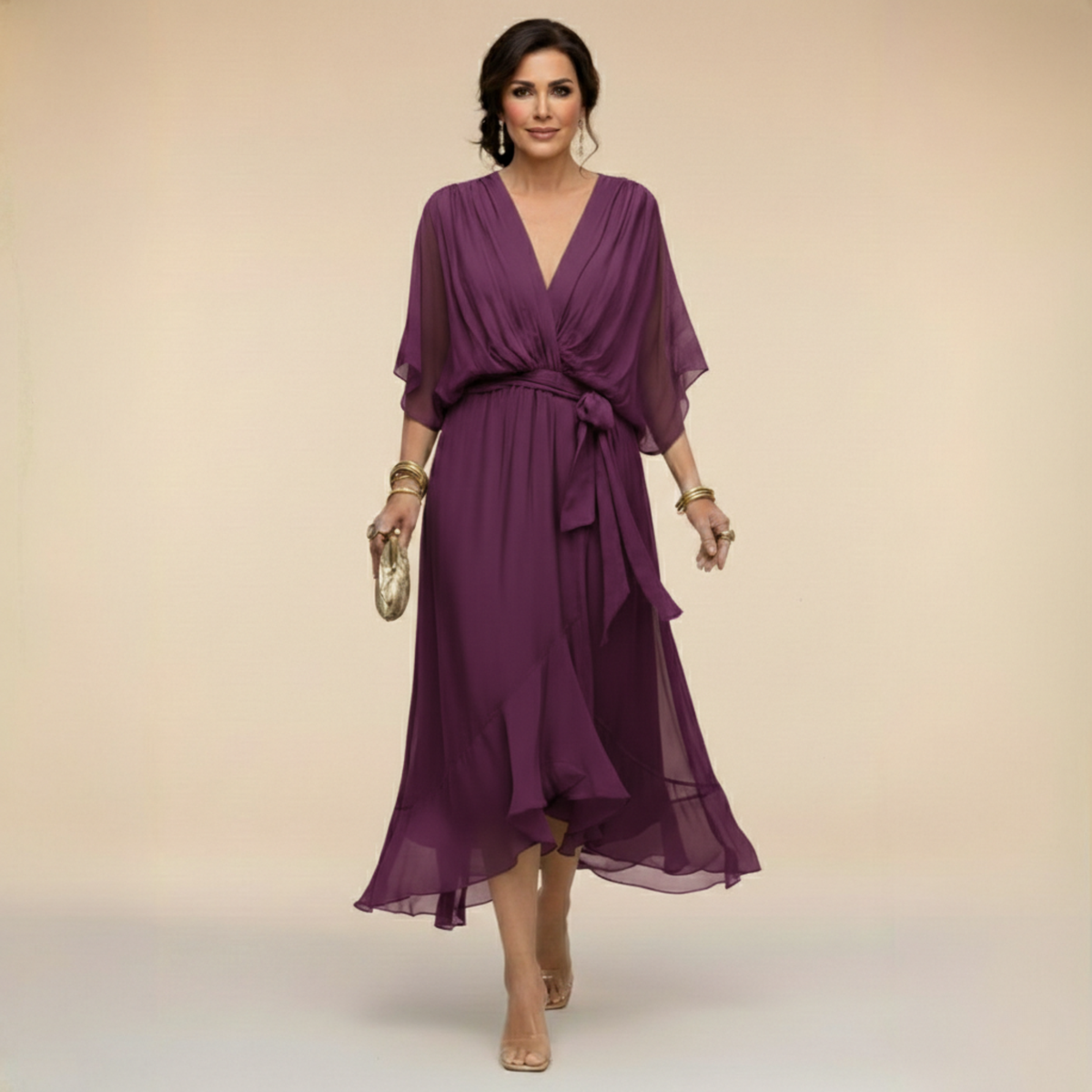 Donna - Women's Chiffon Wedding Guest Midi Dress with Tie Waist - photo 8
