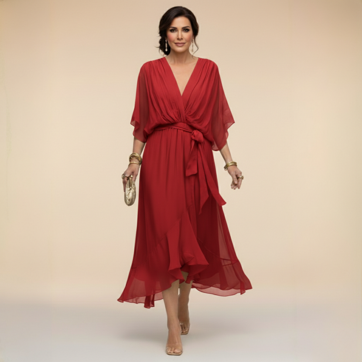 Donna - Women's Chiffon Wedding Guest Midi Dress with Tie Waist - photo 9