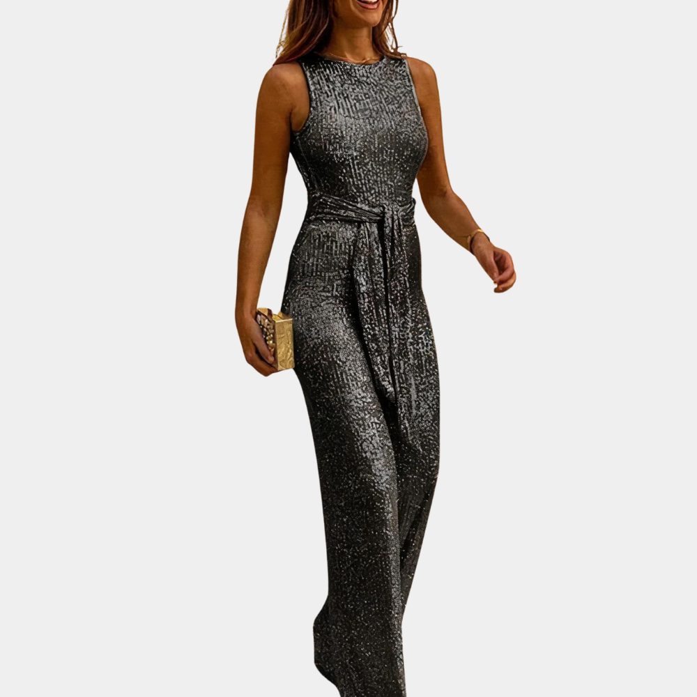 Monica - Women's Glitter Party Jumpsuit - Black