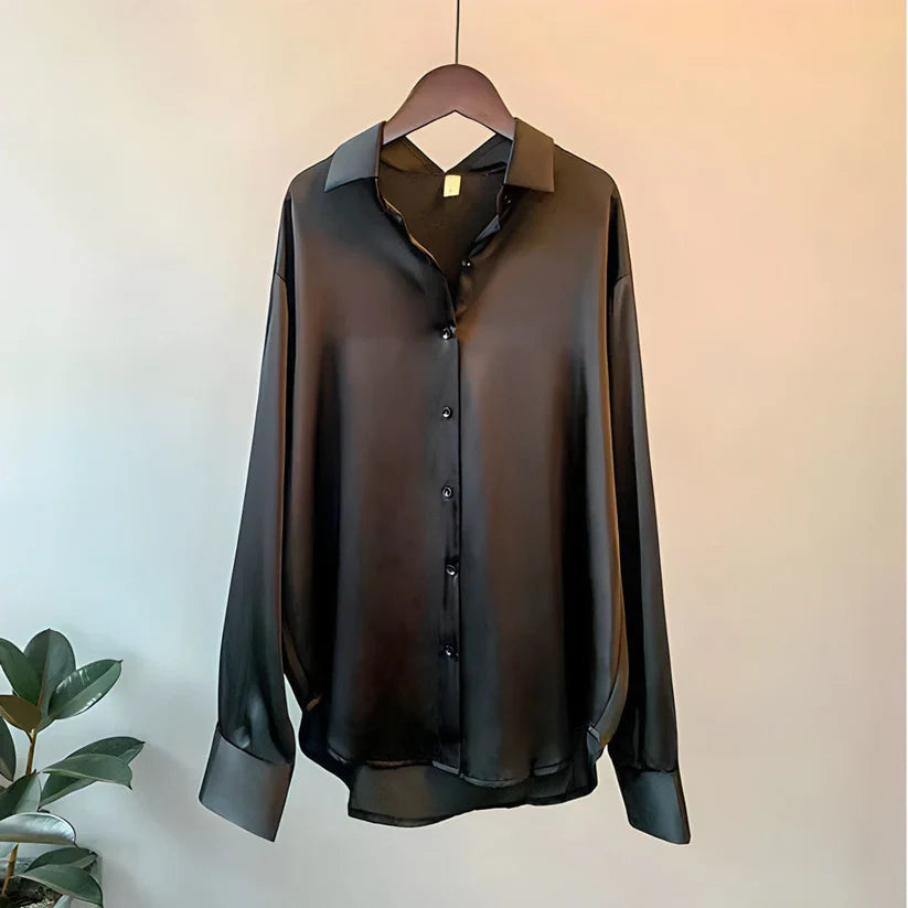 Women's Silk Long Sleeve Button Up Satin Blouse - photo 3