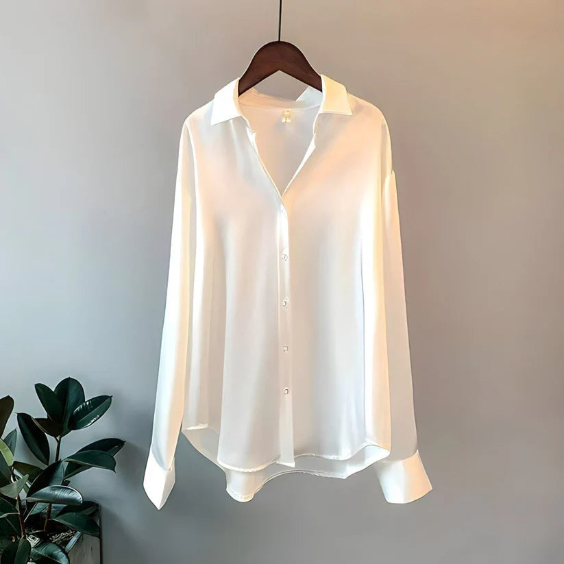 Women's Silk Long Sleeve Button Up Satin Blouse - photo 4