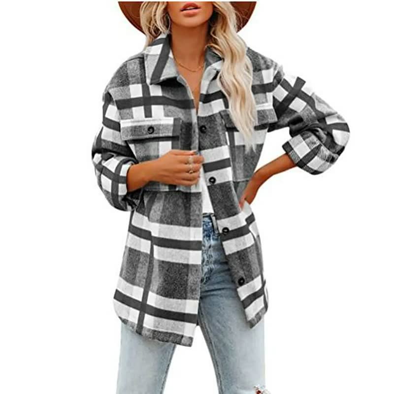 Leila - Women's Checked Flannel Overshirt with Chest Pockets