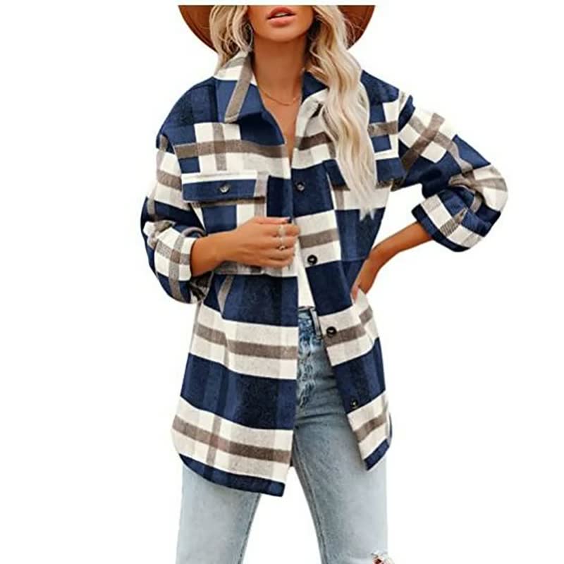 Leila - Women's Checked Flannel Overshirt with Chest Pockets