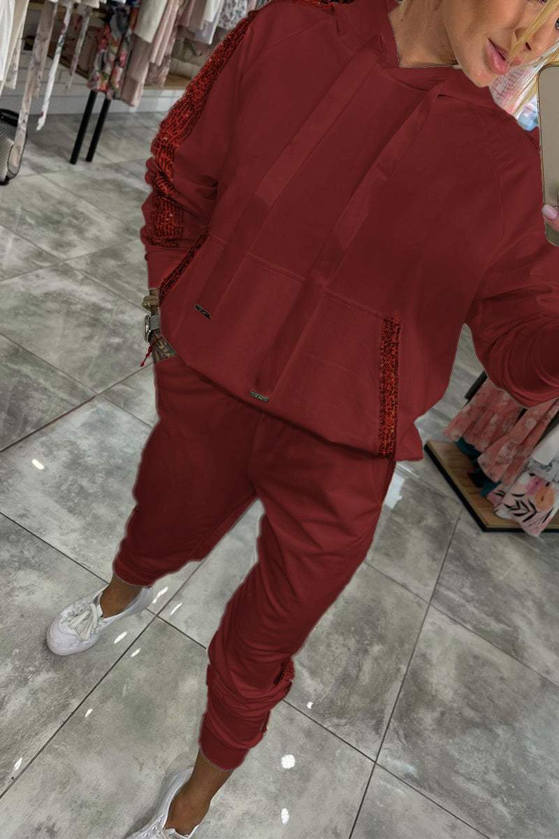 Women's Hooded Two-Piece Set - Red