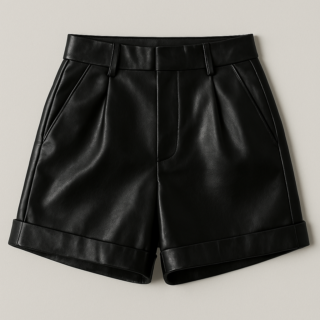 Women's High-Waisted Leather Shorts - photo 2