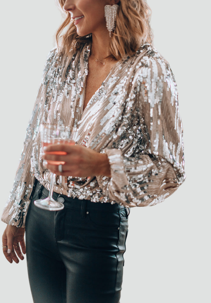 Alicia - Women's Sequin Blouse with Long Sleeves