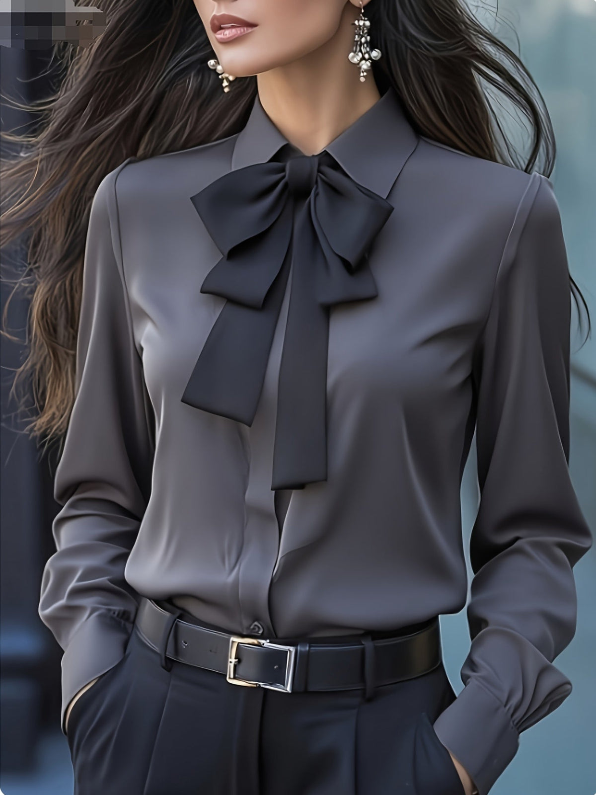 Elsie - Women's Ruffle Blouse with Tie Neck