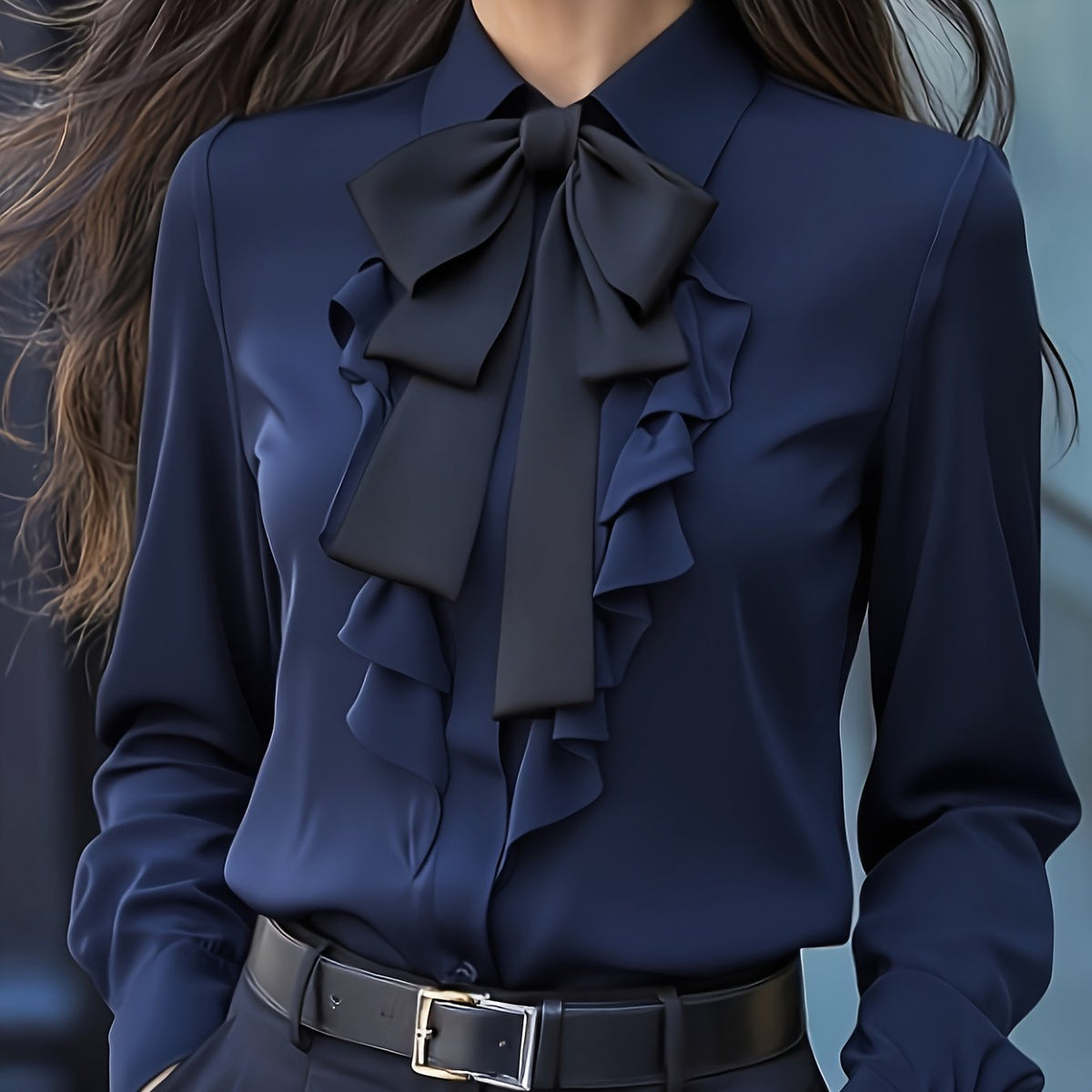 Elsie - Women's Ruffle Blouse with Tie Neck
