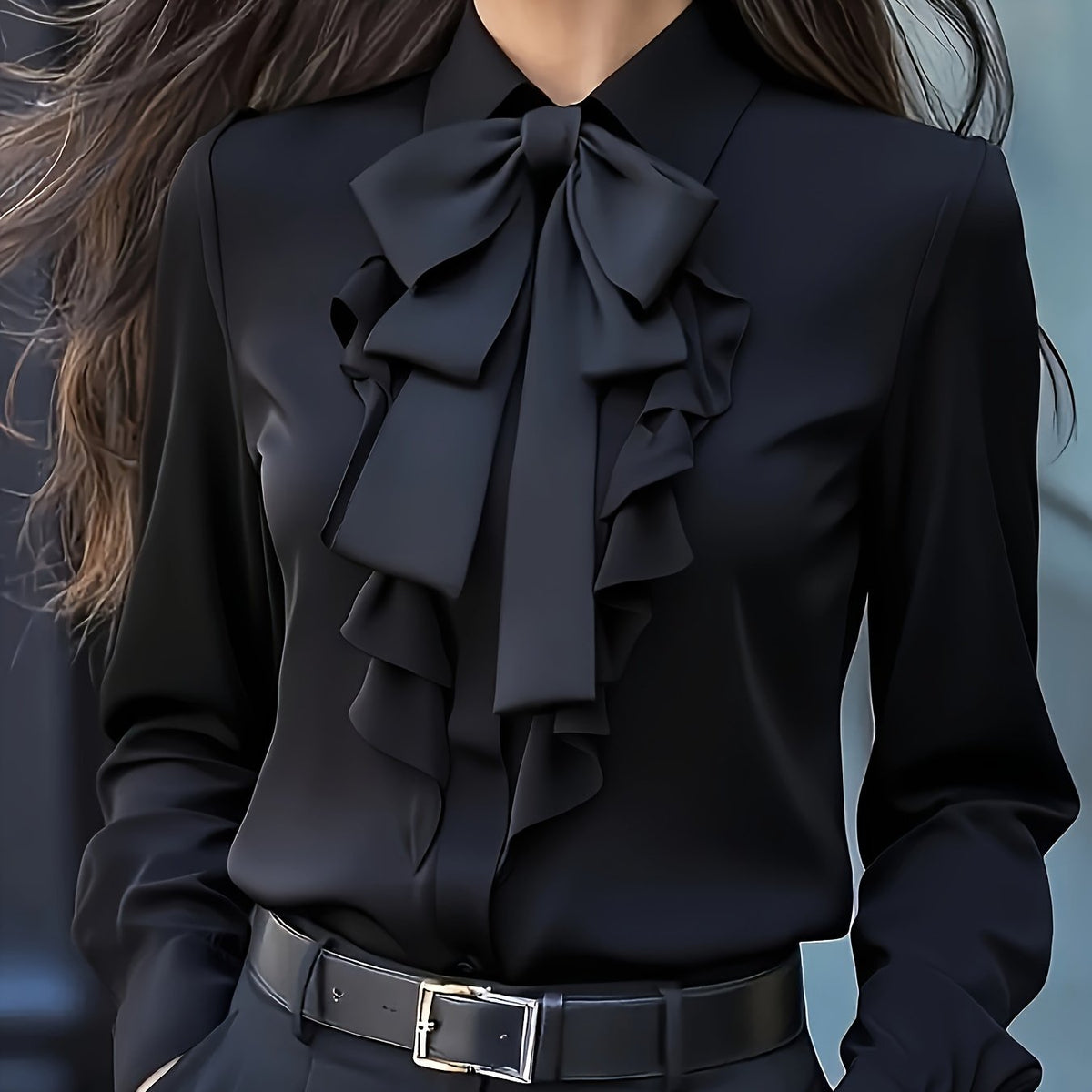 Elsie - Women's Ruffle Blouse with Tie Neck