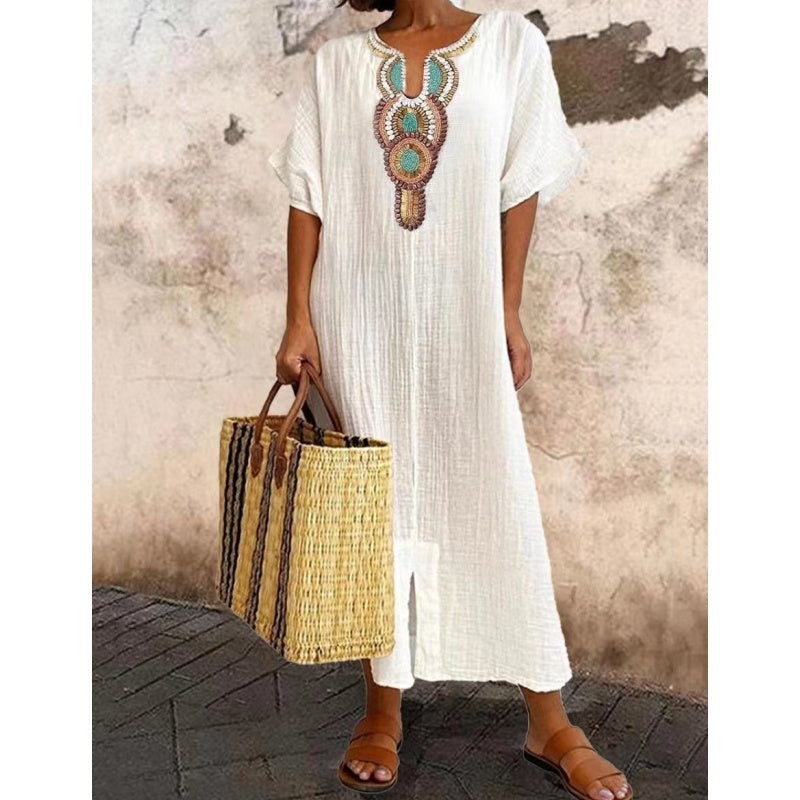 Women's Embellished Bohemian Maxi Dress with Decorative Neckline - photo 5