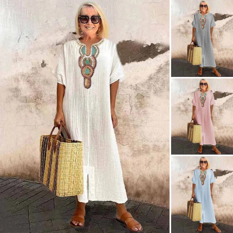 Women's Embellished Bohemian Maxi Dress with Decorative Neckline - photo 7
