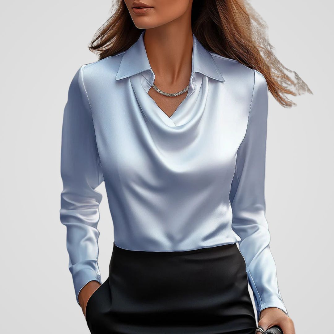 Isabella | Women’s Elegant Satin Flowing Neckline Blouse Top - photo 2