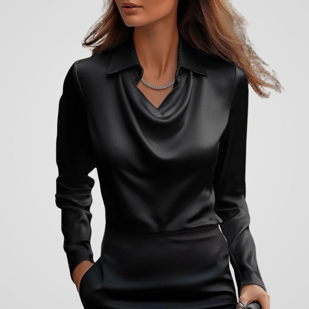Isabella | Women’s Elegant Satin Flowing Neckline Blouse Top - photo 4