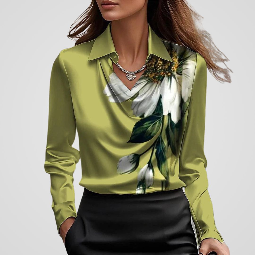 Isabella | Women’s Elegant Satin Flowing Neckline Blouse Top - photo 6