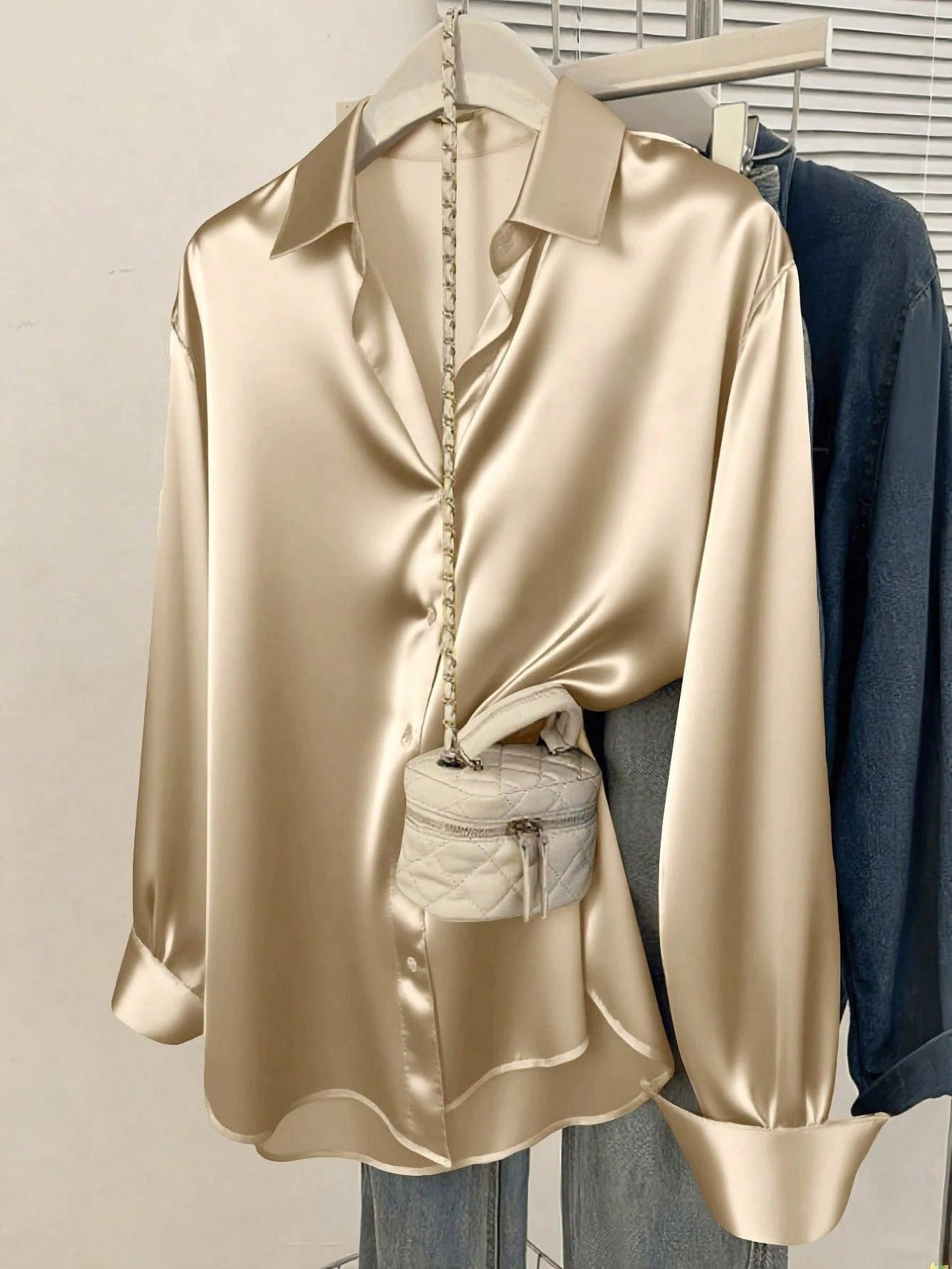 Women's Silk-Satin Button-Down Long Sleeve Work Shirt - photo 15