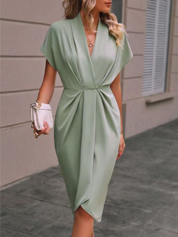 Clarke - Women's Short-Sleeve Draped Midi Dress with Side Slit - photo 7