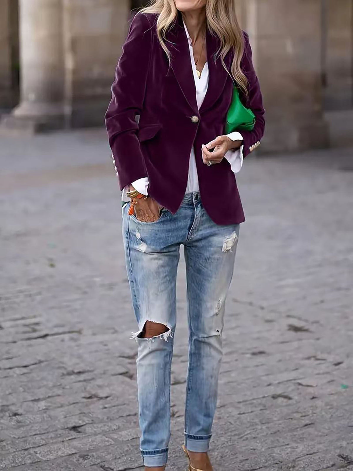 Women's Luxe Velvet Blazer with Gold Buttons and Modern Finish - photo 7
