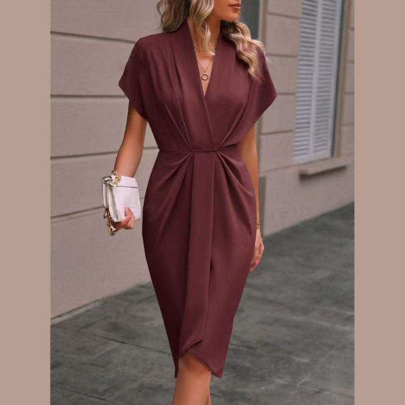 Clarke - Women's Short-Sleeve Draped Midi Dress with Side Slit - photo 5