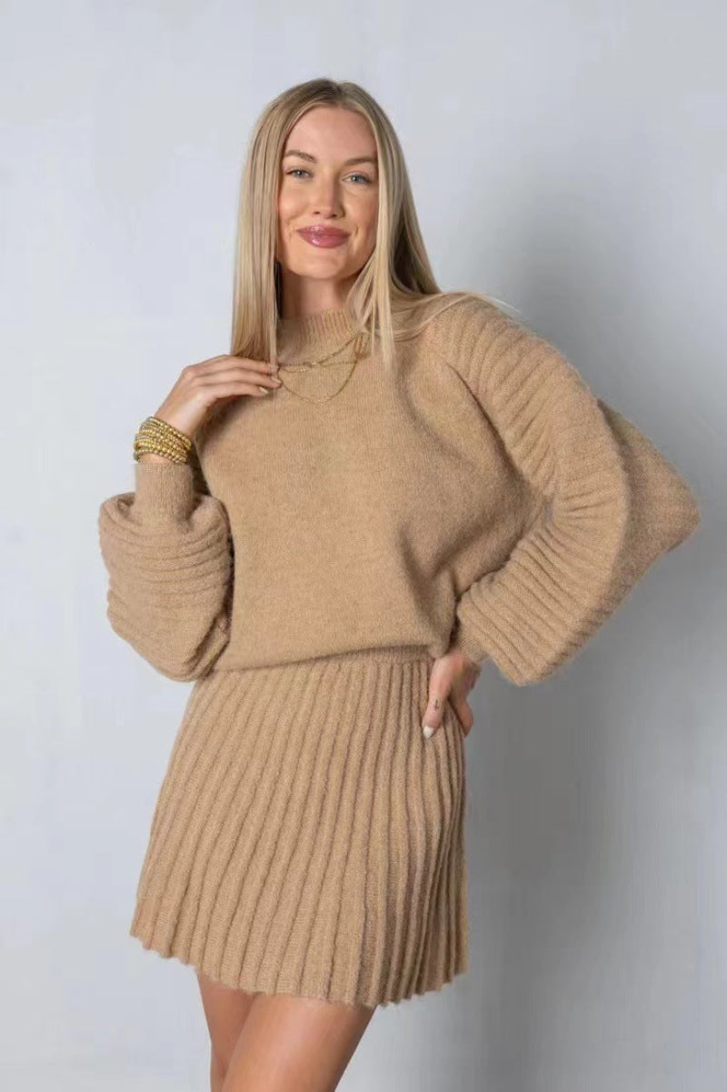 Lena - Women's Knit Set with Long-Sleeve Top and Mini Skirt