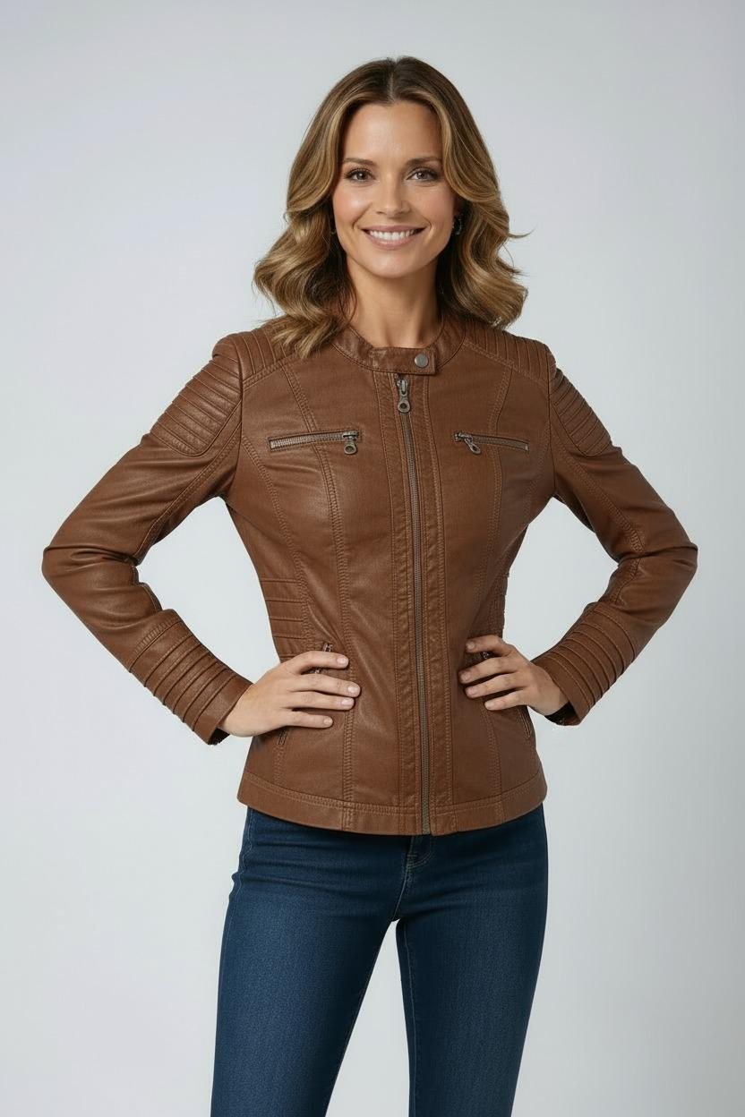 Women's Zip Up Hooded Jacket with Sleek Leather Look Finish - photo 4