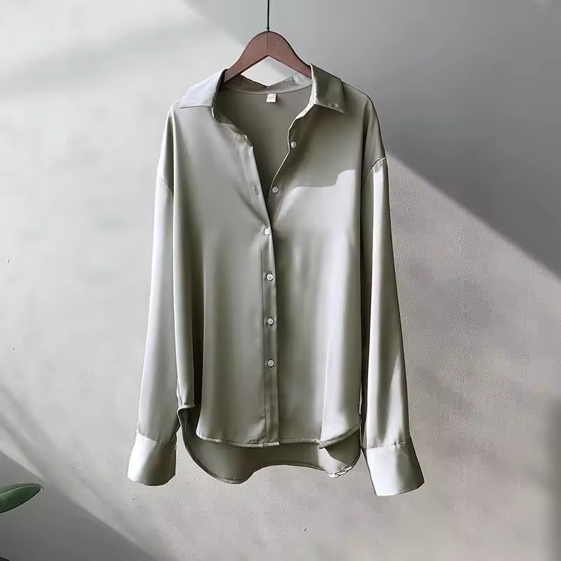 Women's Silk Long Sleeve Button Up Satin Blouse - photo 6