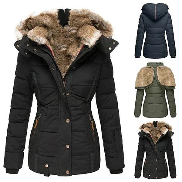 Ellen - Women's Hooded Puffer Jacket with Faux Fur Trim - photo 8