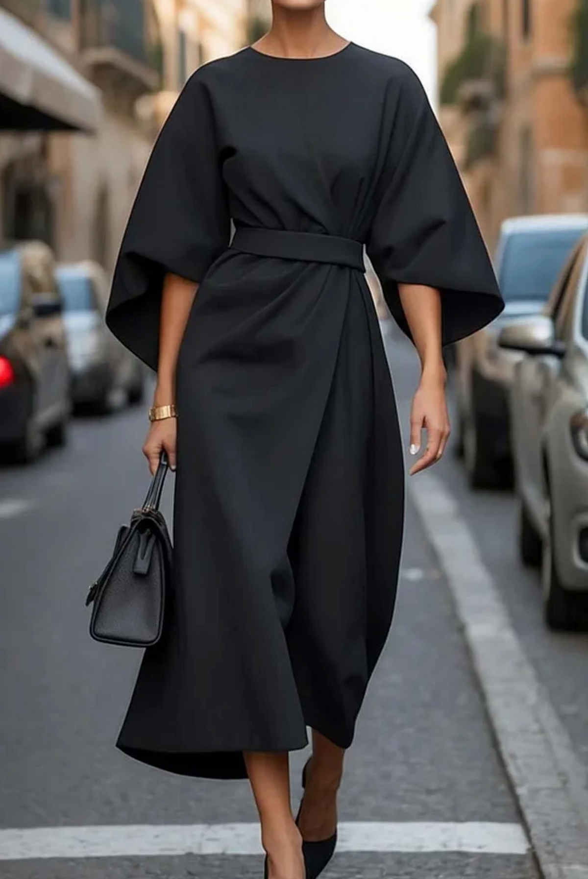 Grace | Elegant Dress with Lantern Sleeves and Belt - photo 3