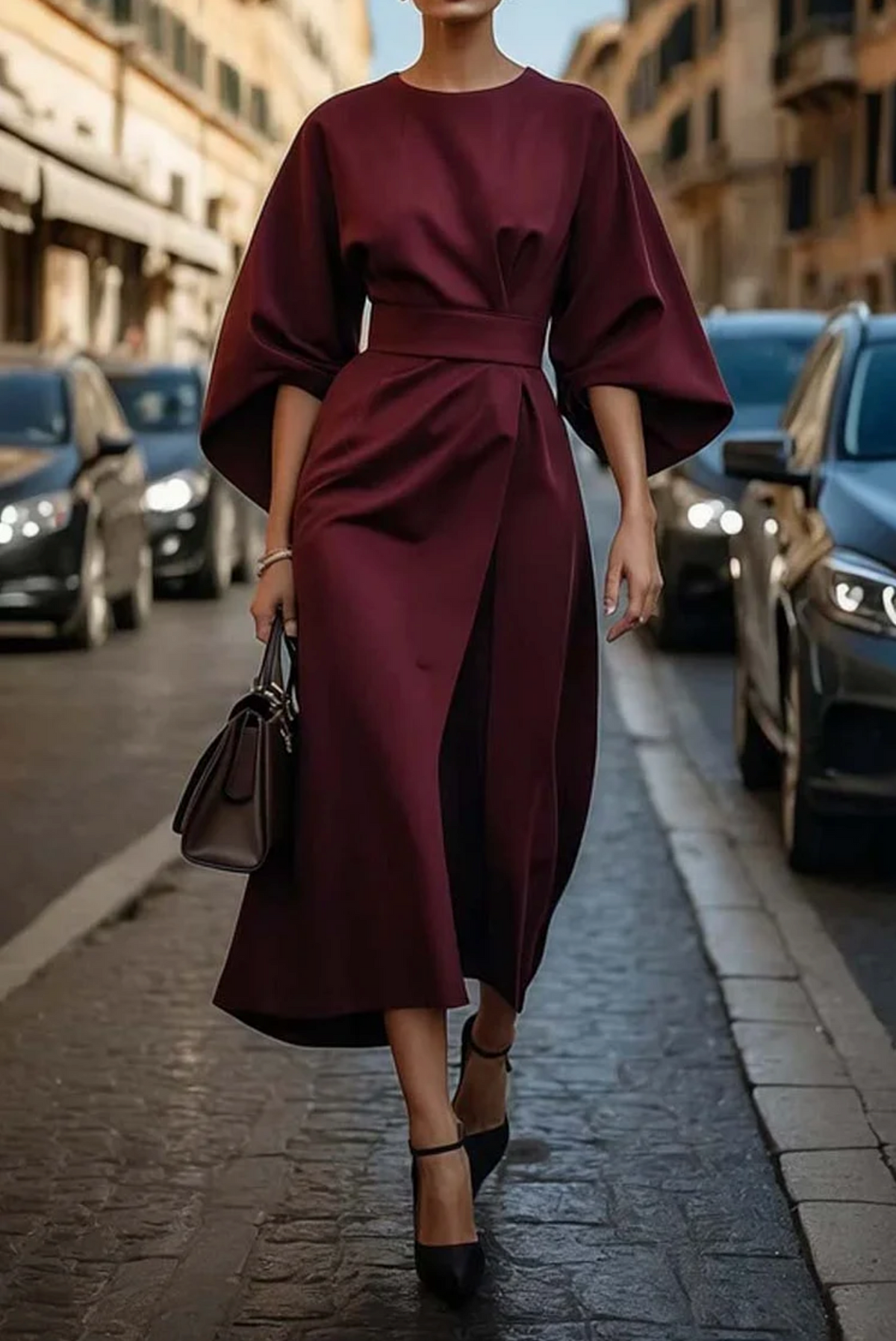 Grace | Elegant Dress with Lantern Sleeves and Belt - photo 5