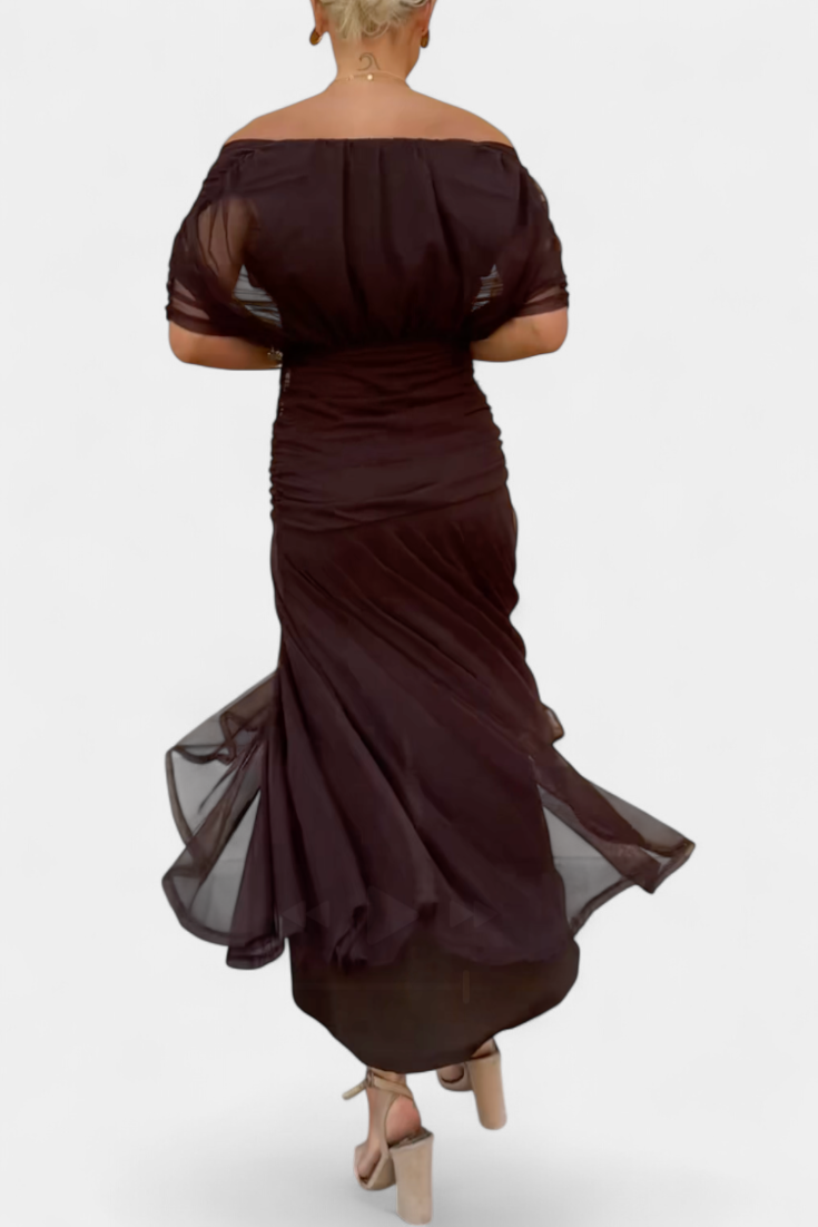 Women's Off-Shoulder Ruched Floral Midi Dress - photo 13