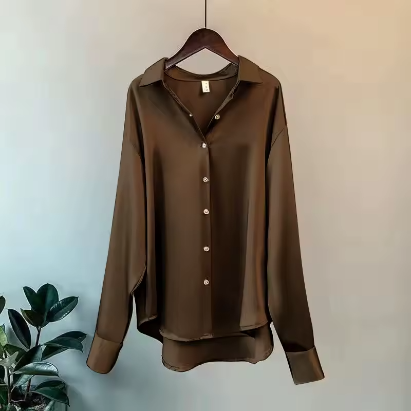 Women's Silk Long Sleeve Button Up Satin Blouse - photo 7