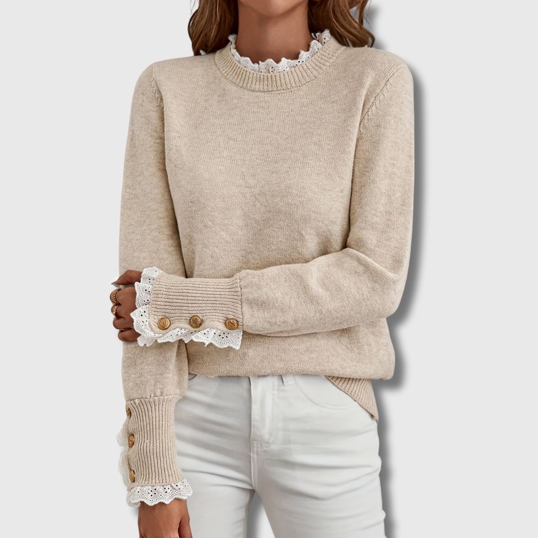 Lenora - Women's Jumper with Lace Cuffs and Buttons