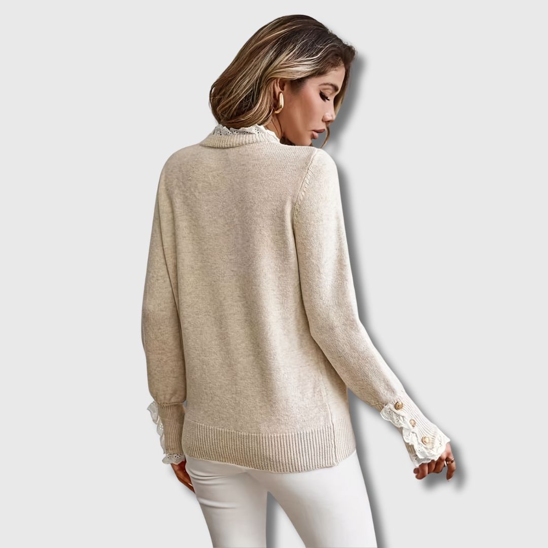 Ainhoa - Women's Jumper with Lace Cuffs and Buttons