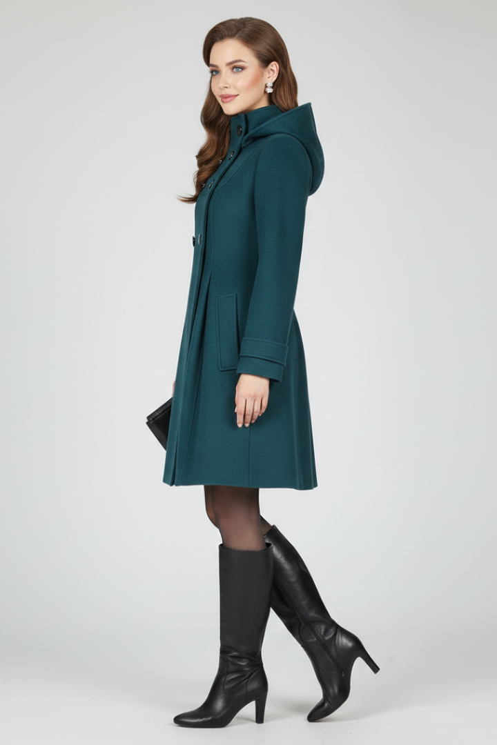 Women’s Coat with Hood and Double Button Front - photo 6