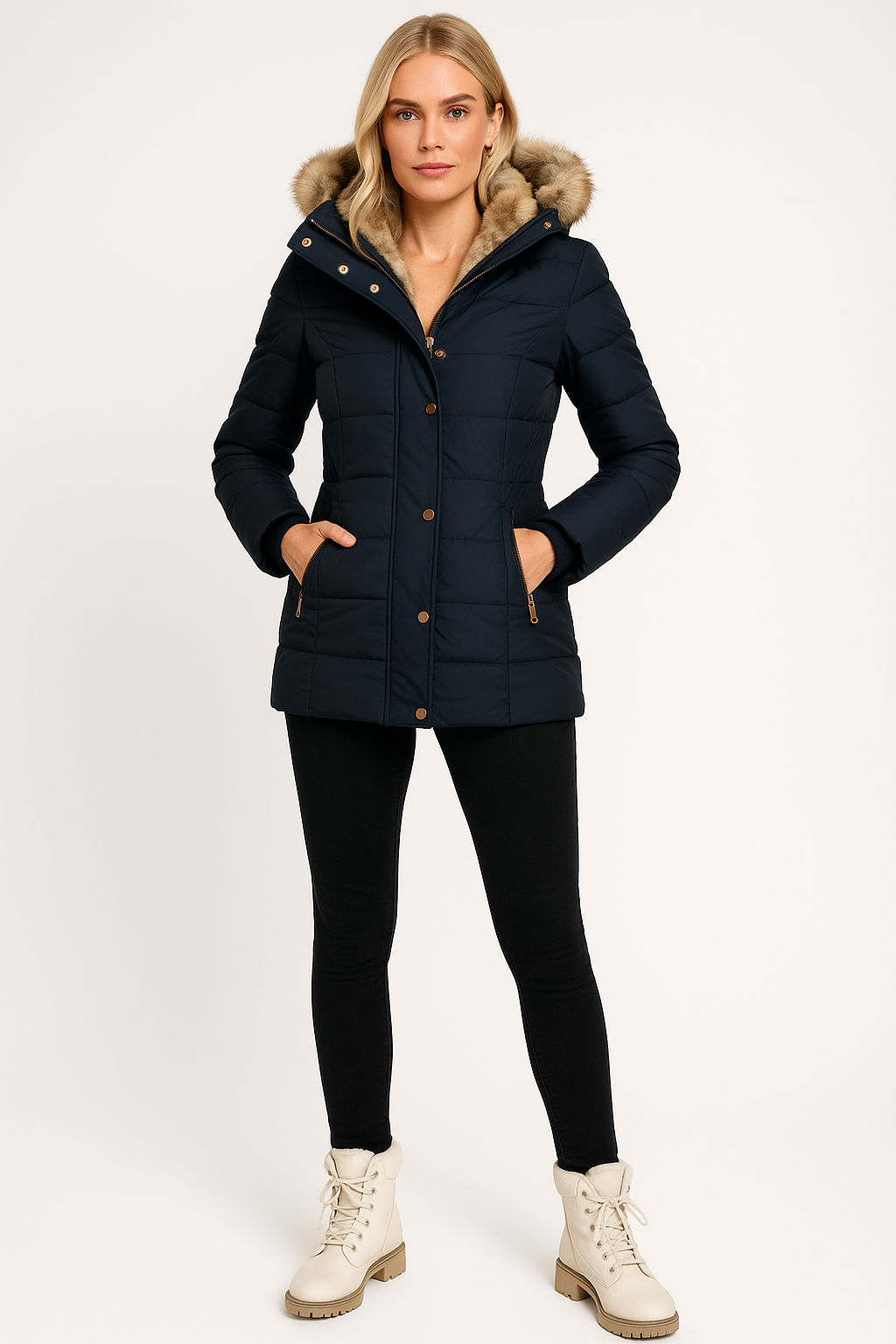 Women’s Winter Puffer Jacket Thermal Padded Coat with Fur Hood - photo 3
