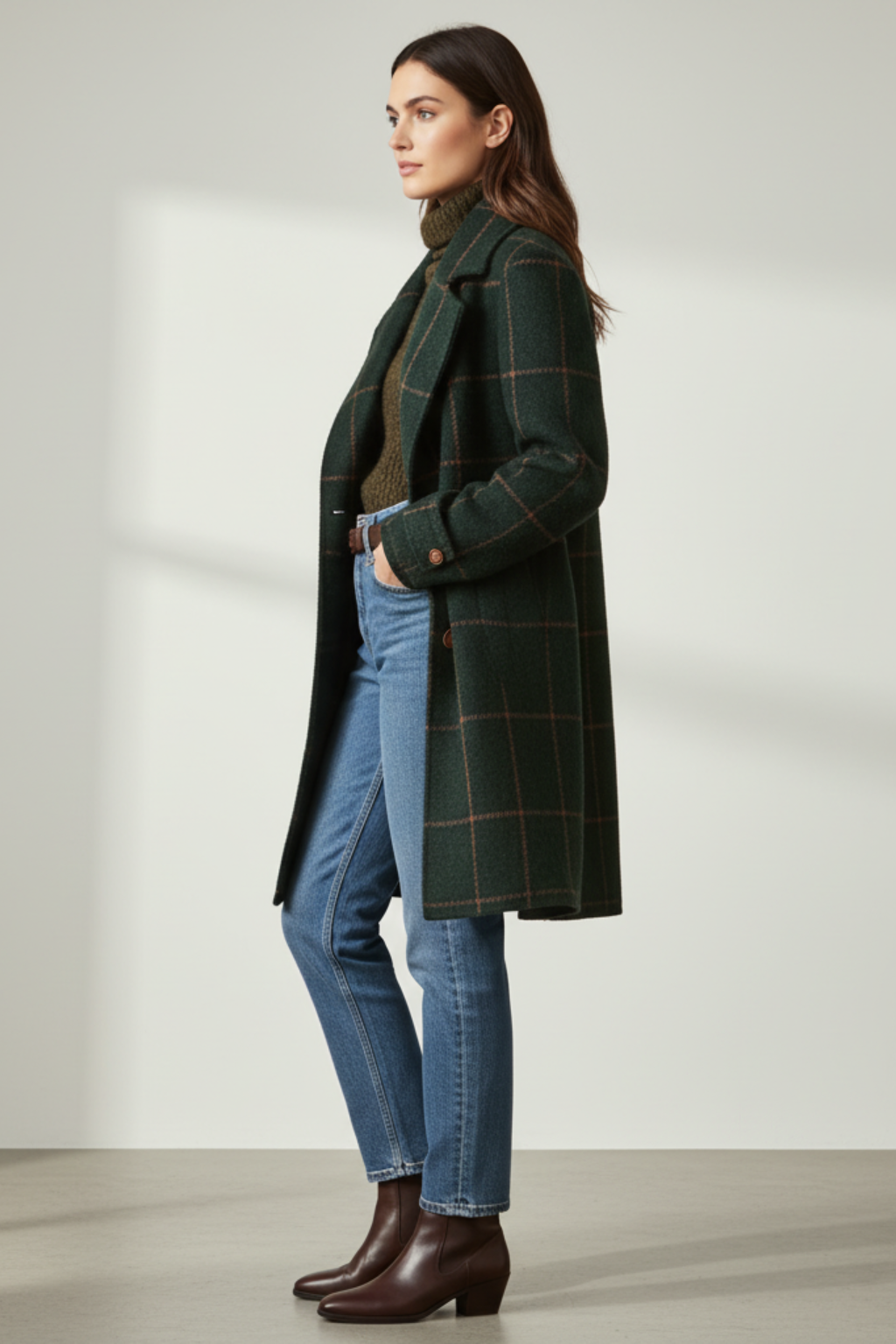 Women's Retro Lapel Plaid Tweed Coat - photo 3