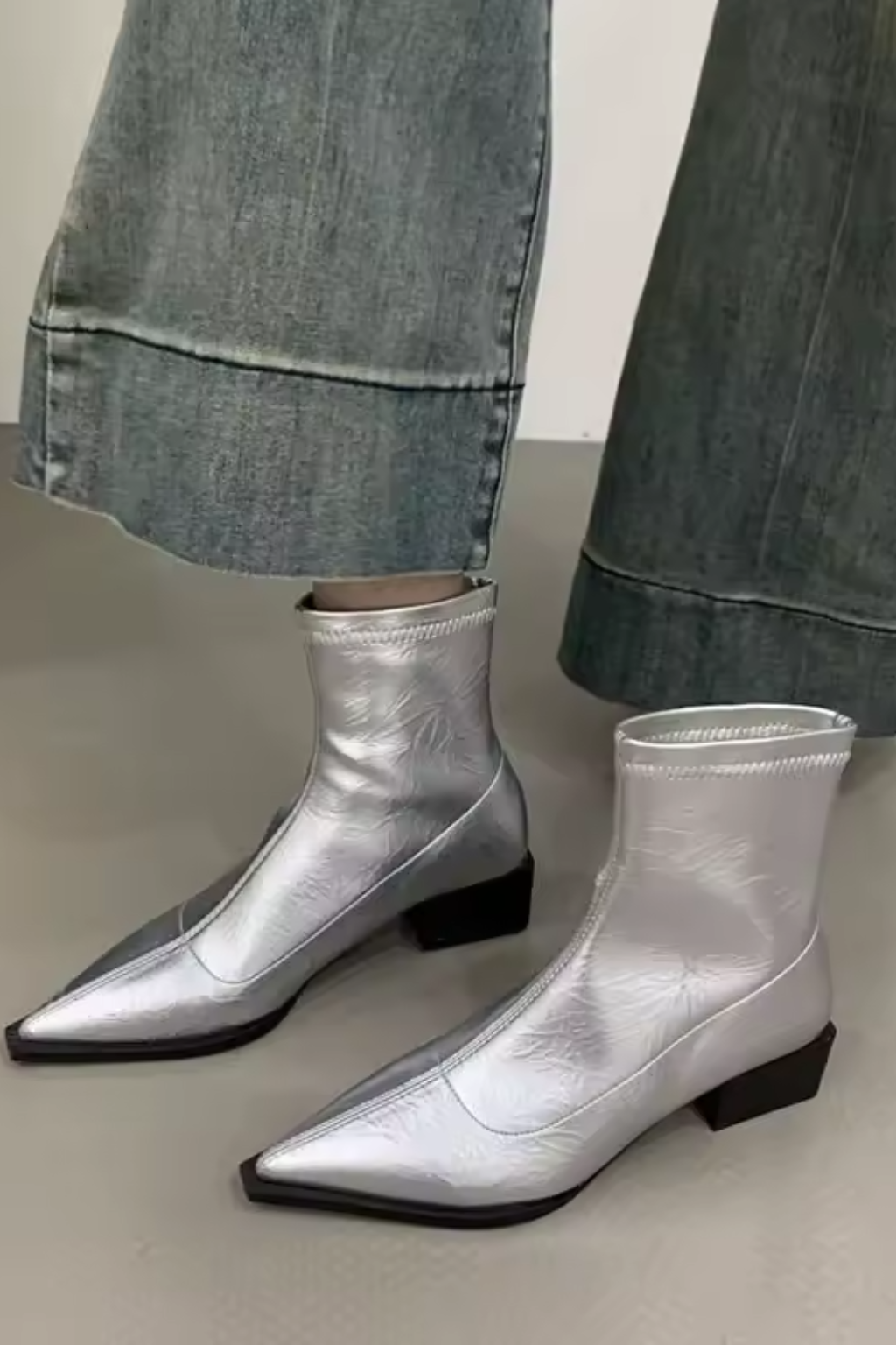 Women’s Pointed Toe Ankle Boots Low Block Heel Slip On Dress Shoes - photo 8