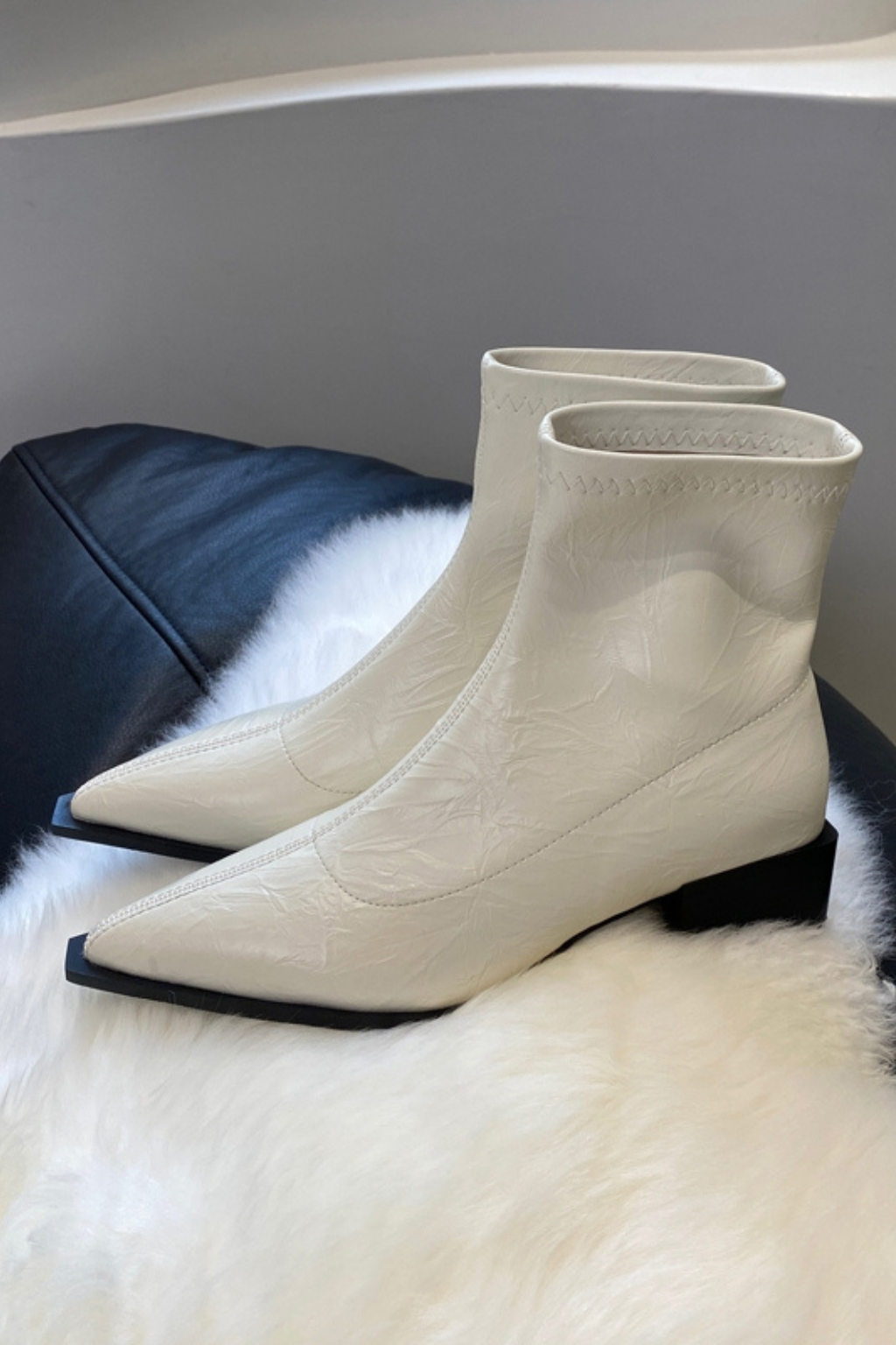 Women’s Pointed Toe Ankle Boots Low Block Heel Slip On Dress Shoes - photo 7