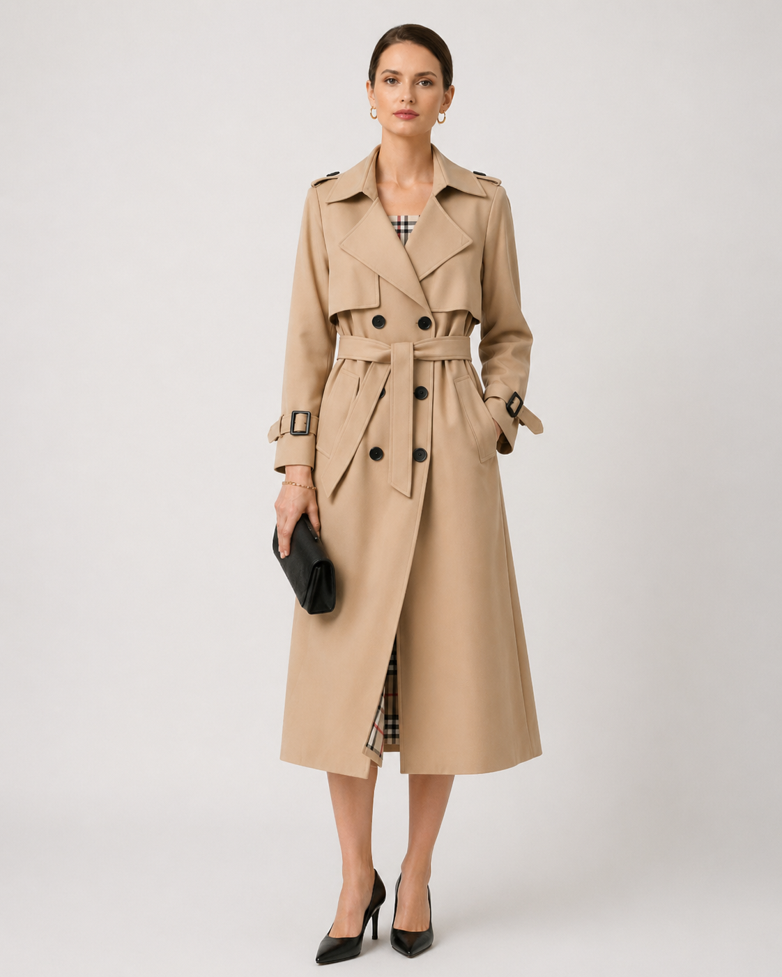 Women's Belted Trench Coat with Tailored Long Fit - photo 1