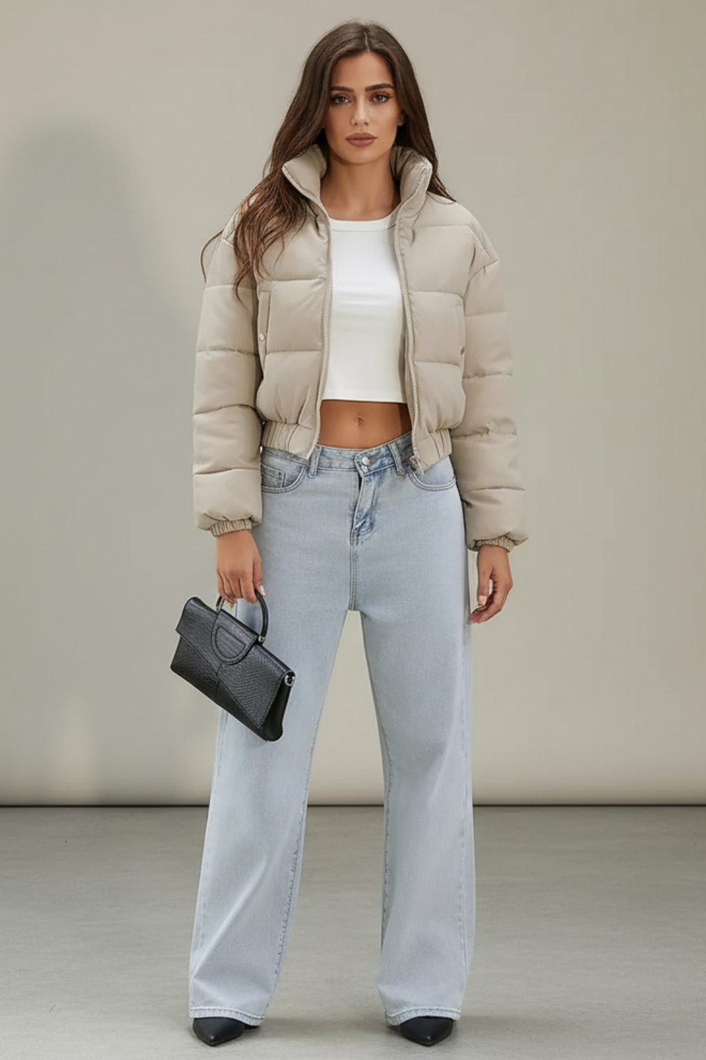 Women’s Cropped Puffer Jacket Warm Padded Short Winter Coat - photo 1