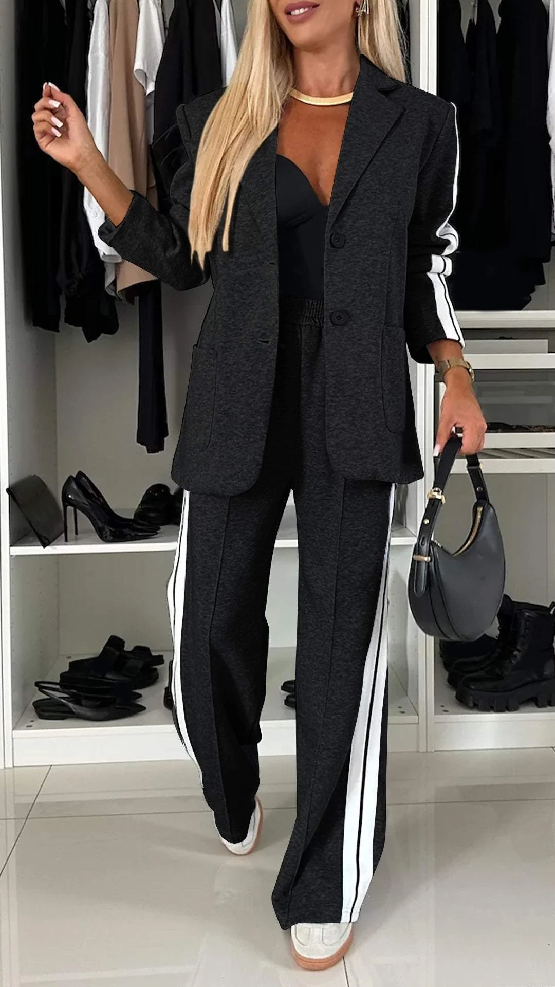 Daphne - Women's Luxe Striped Blazer and Pant Set - photo 1