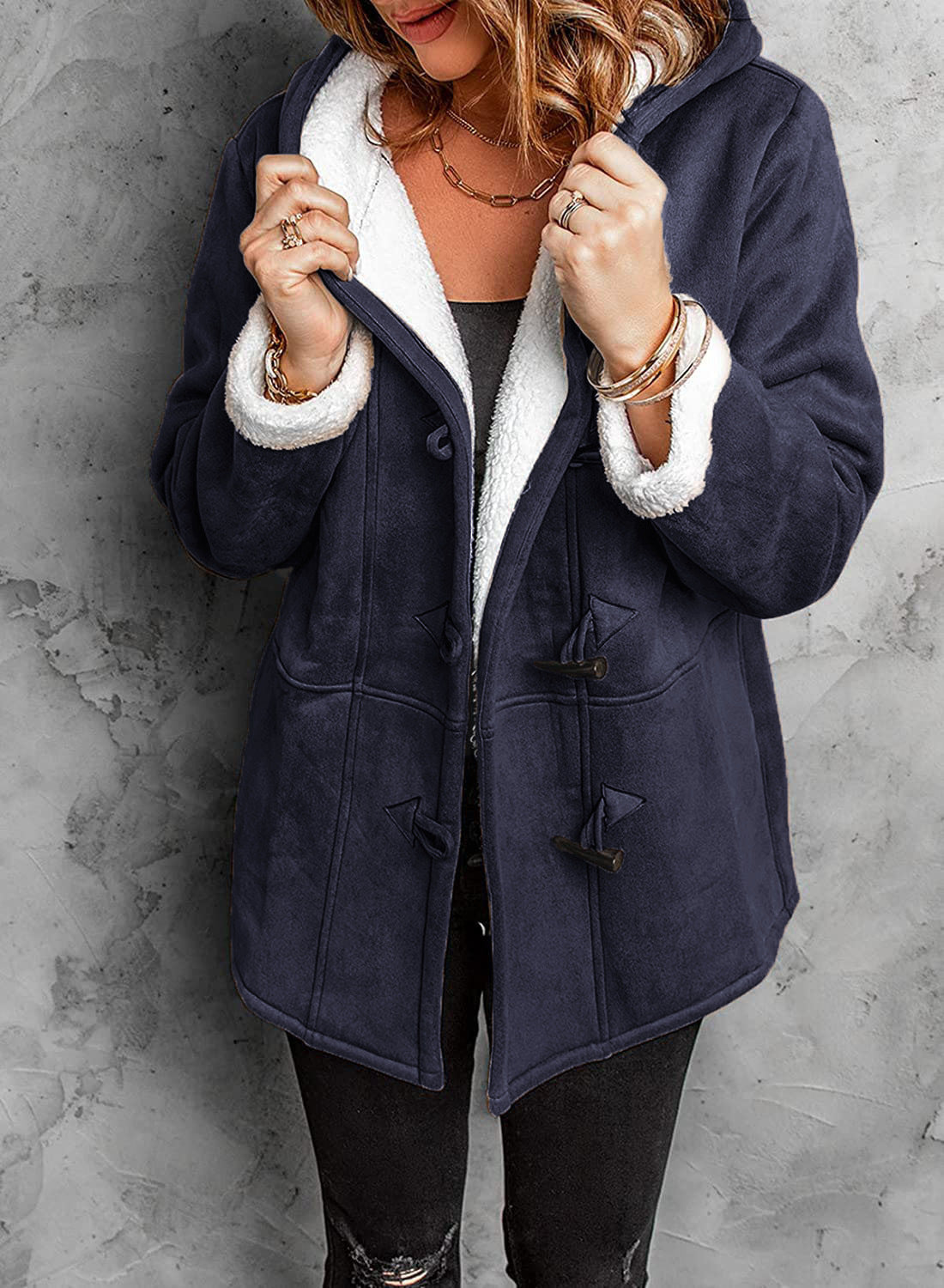 Women's Hooded Coat in Plush Cashmere-Like Material - photo 11