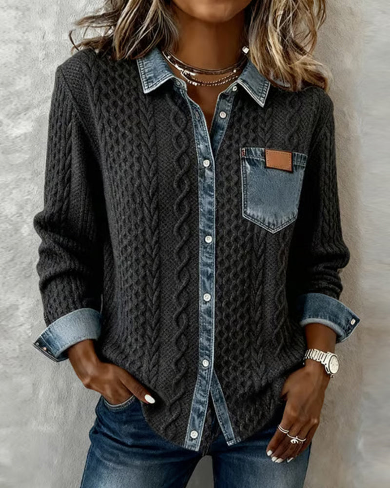 Araminta - Women's Denim Jumper with Side Pockets and Collar - photo 1