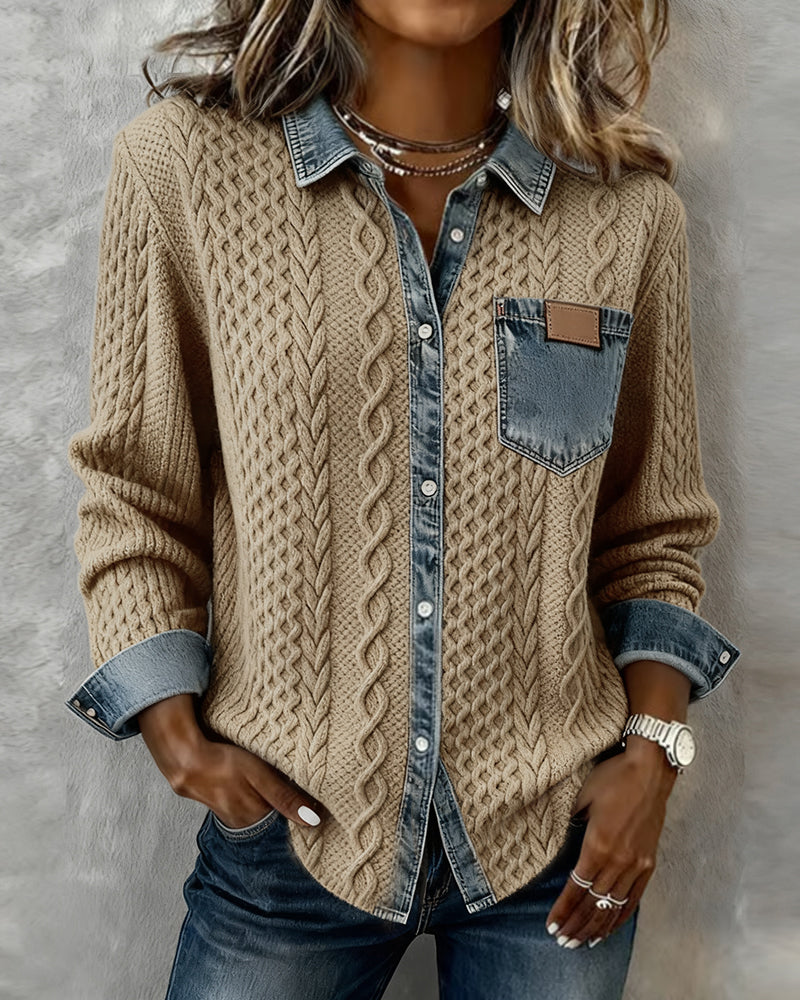 Araminta - Women's Denim Jumper with Side Pockets and Collar - photo 3