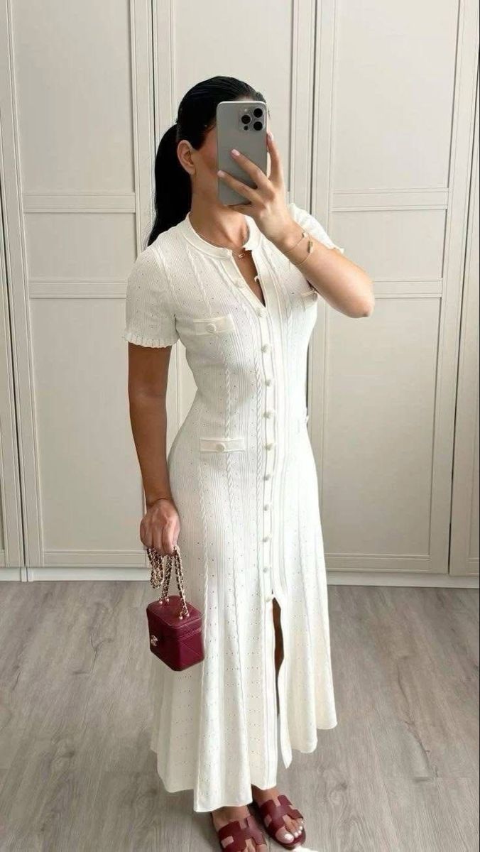 Ariadne - Women's Knitted Midi Dress with Button Front - photo 8