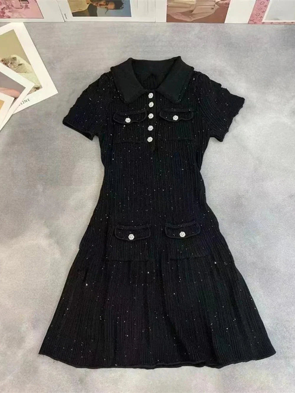 Bridget - Women's Knitted Mini Dress with Sequins - photo 3