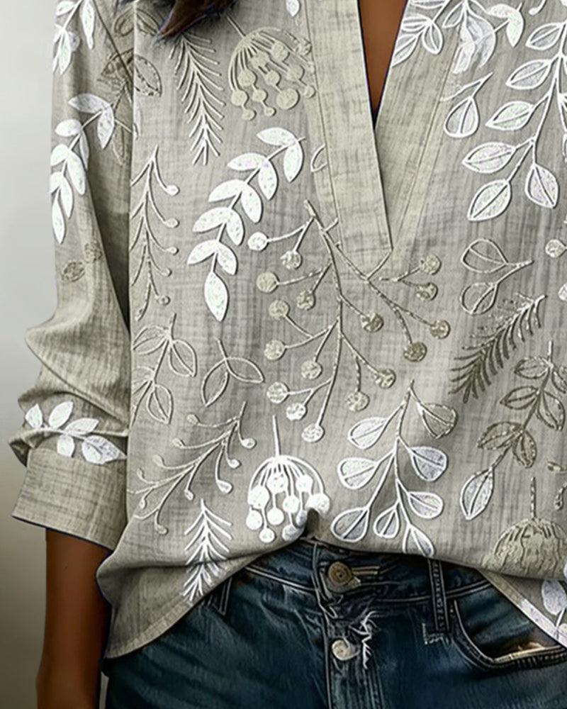 Women's Lightweight V-Neck Blouse with Pastel Floral Print - photo 9