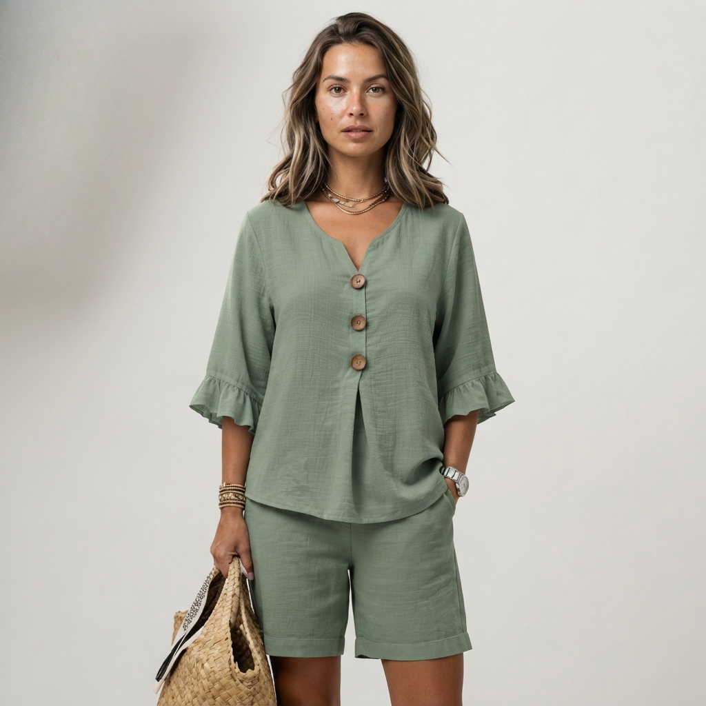 Calanthe - Women's Relaxed Two-Piece Set with Ruffle Trim - photo 1